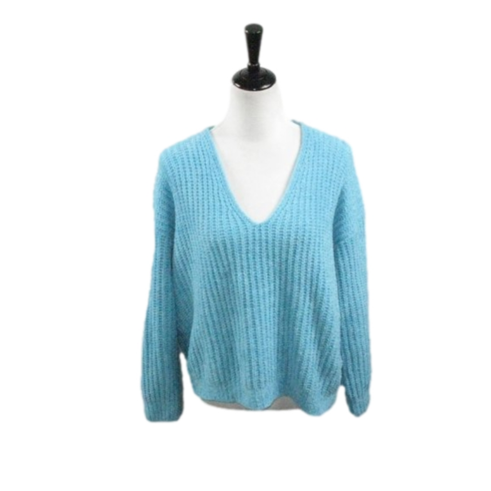 Express Seafoam Blue Chenille V-Neck Sweater Size Medium
